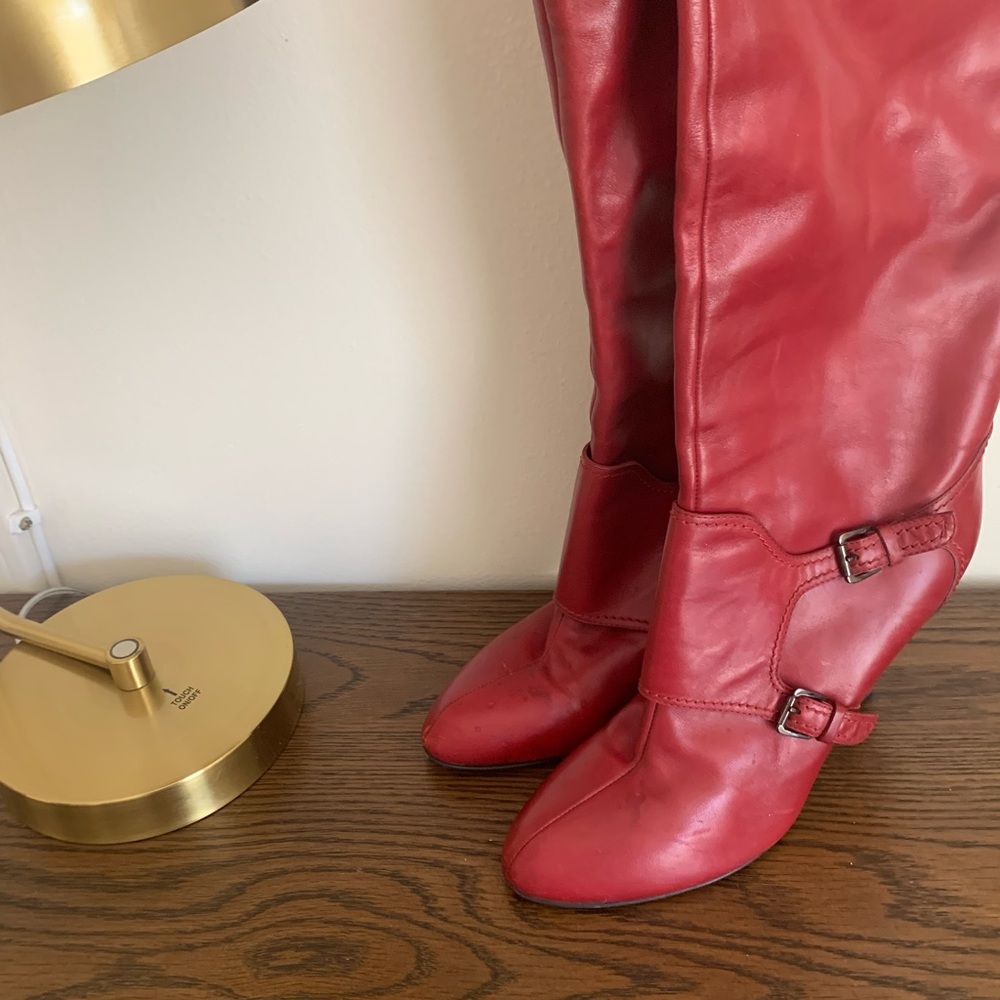 Sergio Rossi Red Over the Knee Boots